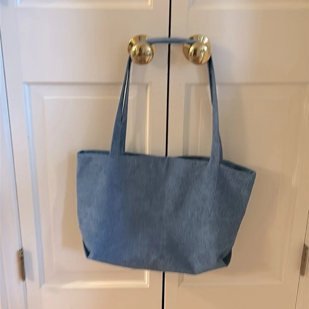 Corduroy Bag NEW ! Interior Pocket Shoulder Straps in Clay Blue
